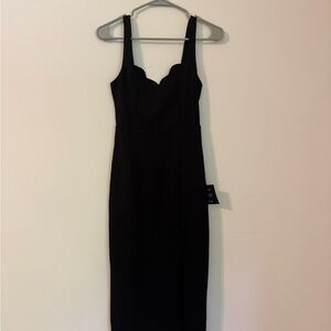 Lulu's Black Scalloped Bodycon Midi Dress XS